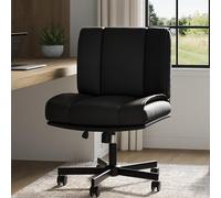 GarveeMore Chaise de Bureau Ergonomique sans accoudoirs Criss Cross, Assise Large Confort, pivotante à roulettes, Hauteur réglable, revêtement Similicuir PU, Home Office - Couleur: Noir
