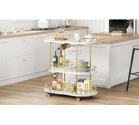 GarveeMore Chariot de Bar sur roulettes 4 Niveaux, desserte Mobile en métal - Porte-Bouteilles & Porte-Verres - Plateau tournant 360° pour Cuisine/Salon/Salle à Manger - Or