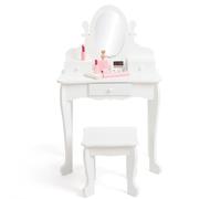 GarveeMore Coiffeuse Enfant en Bois avec Miroir + tiroir + Tabouret - Table de Maquillage/Vanity pour Fille, Jeu d’Imitation déguisement, 4-9 Ans - Couleur: Blanc - sans lumineuxère