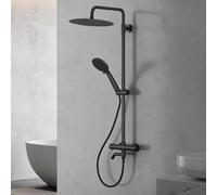 GarveeMore Colonne de douche thermostatique bain-douche - Sécurité 38°C anti-brûlure, tête pluie 250 mm inox 304, douchette 3 jets, barre réglable, bec baignoirette orientable, flexible 1,5 m - 40mm