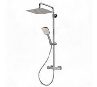 GarveeMore Colonne de douche thermostatique bain-douche - Sécurité 38°C anti-brûlure, tête pluie carrée 10" inox 304, douchette carrée 5 jets, barre réglable, flexible 1,5 m, finition chromée - Square