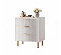 GarveeMore Commode cannelée 3 tiroirs Profonds, Grand Plateau, poignées métal doré, Structure Bois & Pieds métal Stables, Meuble de Rangement Chambre/Salon/entrée - Blanc