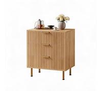 GarveeMore Commode cannelée 3 tiroirs Profonds, Grand Plateau, Structure Bois Robuste, Meuble de Rangement Chambre/Salon/Couloir/Chambre d’Enfant - Finition Bois Naturel