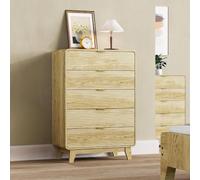 GarveeMore Commode en Bois De 117 cm De Haut avec Poignées en Métal Doré | Design incurvé, meuble de rangement moderne en bois avec pieds, chêne clair, idéal pour le salon, la chambre ou l'entrée