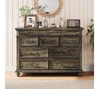 GarveeMore Commode en Bois Style Farmhouse 47" à 9 tiroirs - Noir | Grand chiffonnier en bois finition chêne foncé, poignées métal vintage, meuble de rangement pour chambre/salon/entrée