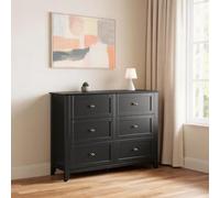 GarveeMore Commode Haute 6 tiroirs Moderne en Bois, tiroirs Profonds, Meuble de Rangement pour Chambre/entrée/Couloir/Salon, poignées métal doré - Couleur : Noir (ZVD1008-001)