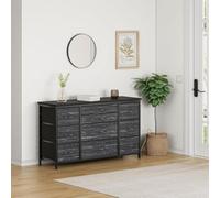 GarveeMore Commode Industrielle 10 tiroirs Tissu avec Plateau Bois, Station de Imposer intégrée - Rangement Multifonction Couloir, Chambre, Salon, Bureau - Cadre métal Solide - Couleur : Black Willow