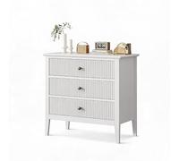 GarveeMore Commode Moderne Grand capacité - 3 tiroirs avec Panneaux cannelés - Structure Bois - Poignées métal - Sécurité Anti-basculement - pour Chambre, Salon, entrée - 80x40x75cm - Couleur Blanche
