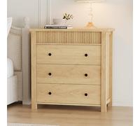 GarveeMore Commode scandinave 3 tiroirs en Bois Naturel - Table de Chevet à rainures - Grand Meuble de Rangement pour Chambre, Salon, entrée - Chêne Naturel, Coloris Bois, 3 dou