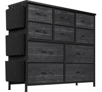 GarveeMore Commodes, Cadre en Métal Commode à 10 Tiroirs en Tissu Meuble de Rangement avec Dessus en Bois, 30 x 99 x 89 cm Commode pour Chambre à Coucher pour Chambre à Coucher, Salon, Couloir, Noir