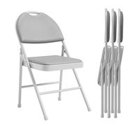 GarveeMore Confort idéal - Chaise Pliante de Salle à Manger avec Coussin d'assise épais en Simili Cuir, Dossier rembourré, Structure métal Robuste, Portable et empilable - Lot 4, Gris