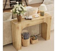 GarveeMore Console entrée rectangulaire en chêne Massif craquelé - Style Ferme Moderne - Plateau épais, Design arqué,1.2 Michat Cracked Oak