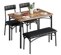 GarveeMore Design Industriel Compact - Ensemble Salle à Manger 4 pièces : Table Bois, 2 chaises rembourrées, Banc - Confort pour Appartement ou Petit Espace - Style rétro élégant - Coloris : rétro