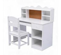 GarveeMore Ensemble Bureau + Chaise Enfant en Bois avec surmeuble - Bureau d’étude, tiroirs, Placard, Plateau Clavier, Tableau liège & Panneau d’Affichage, Chaise réglable - White
