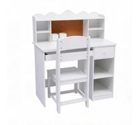 GarveeMore Ensemble Bureau + Chaise Enfant en Bois avec surmeuble - Bureau d’étude, tiroirs, Placard, Plateau Clavier, Tableau liège & Panneau d’Affichage, Chaise réglable - White