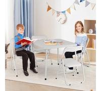 GarveeMore Ensemble Pliant pour Enfants - Table carrée + 4 chaises rembourrées, Structure métal Solide, idéal Repas, Lecture ou Jeu
