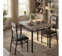 GarveeMore Ensemble Repas Industriel 3 pièces - Table rectangulaire Effet Bois + 2 chaises rembourrées Dossier Haut, Cadre métal Robuste, Gain de Place, Gris - Couleur: Gray - Set: 1+2 Set
