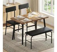 GarveeMore Ensemble Salle à Manger 4 Pièces - Table Compacte avec Banc + 2 Chaises, Structure Métallique & Plateau Bois, Idéal Appartements - Tigerwood