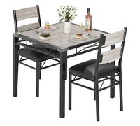 GarveeMore Ensemble Table à Manger 2 Personnes - Table compacte Bois et 2 chaises rembourrées, Gain de Place, Protections d’Angle