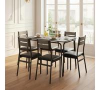 GarveeMore Ensemble Table à Manger 5 Pièces | Table rectangulaire compacte et chaises rembourrées - Design moderne en bois noir - Pour cuisine, salle à manger