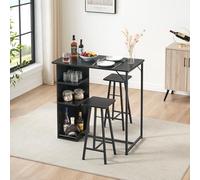 GarveeMore Ensemble Table à Manger et 2 tabourets - Compact avec étagère de Rangement - Parfait pour Petit Espace, Cuisine ou Coin Repas - Finition Moderne - Couleur : Noir