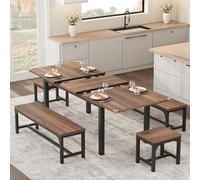 GarveeMore Ensemble Table à Manger Extensible 120-160cm - 5 pièces|4-8 pers | Plateau MDF + cadre métal - Mid-century - Noyer/Noir | Couleur : plateau noyer + cadre fer noir