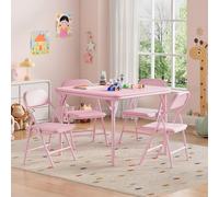 GarveeMore Ensemble Table et chaises Enfant Pliant - Table carrée d’activités légère, Surface PU Facile à Nettoyer, chaises avec Coussins rembourrés, Chambre/Salle de Jeux/crèche