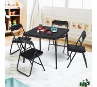 GarveeMore Ensemble Table et chaises Pliantes Enfant - Table carrée + 4 chaises rembourrées PU - Cadre Acier Robuste, Gain de Place - Activités, Repas, devoirs, Jeux - Noir, 1 Table 4 chaises