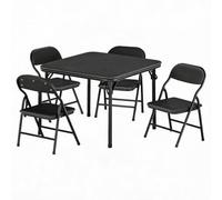 GarveeMore Ensemble Table et chaises Pliantes Enfant - Table carrée d’activités, Surface PU Facile à Nettoyer, chaises avec Coussins rembourrés Ultra-Doux - Noir - 1 Table + 4 chaises