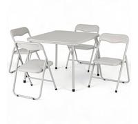 GarveeMore Ensemble table et chaises pliantes pour enfants - Table d’activités carrée + chaises pliantes rembourrées en simili cuir, cadre acier robuste, compact - Repas, étude, jeux - Beige - 1 table