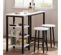 GarveeMore Ensemble Table Haute de Bar 3 pièces avec 2 tabourets et 3 étagères - Idéal pour Cuisine, Salon ou Petit Espace - Panneau Sable Noir + Tube Noir