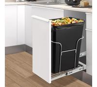 GarveeMore Étagère coulissante poubelle sous meuble cuisine - Glissières amorties robustes, gain de place - Pour armoire min. 26,5x45,9cm, 30L (non inclus) - Argent, poignée simple, taille 26,6x45cm