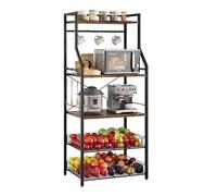 GarveeMore Étagère de Cuisine Industrielle 5 Niveaux - Support Micro-Ondes Multifonction avec 2 Grands paniers métalliques, 8 Crochets - Station Bar à café, Rangement Robuste appareils - Coloris :