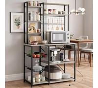 GarveeMore Étagère de cuisine industrielle 7 niveaux avec prise électrique - Support micro-ondes et paniers métalliques - Grand espace de rangement pour épices, cafetière, casseroles - Idéale pour bar