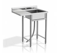 GarveeMore Évier Utilitaire Inox 304 avec Pieds Réglables 91x53x101 cm | Simple Cuve Unique Droite avec Plan de Travail et Dosseret Anti Corrosion Autoportant, Sans Robinet, pour Cuisine Restaurant