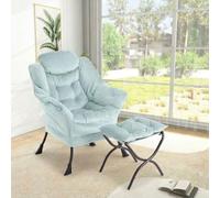 GarveeMore Fauteuil Lounge XL avec Ottoman Pliable, Fauteuil d’appoint Ergonomique, Coussin Amovible, Poche latérale, Structure métal Robuste (400 LB) - Couleur : Dutch Velvet HLR-56