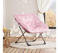 GarveeMore Fauteuil Lune Oversize Pliant en Fausse Fourrure-Rose | Assise spacieuse moelleuse, structure métallique solide, pliable sans assemblage, disponible en plusieurs coloris