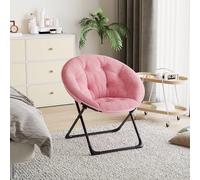 GarveeMore Fauteuil Lune Pliant Oversize en Fausse Fourrure, Chaise Soucoupe Moelleuse - siège Rond Confortable - Cadre métal Stable, antidérapant - Salon/Chambre/Dortoir - Rose, Pieds Noirs