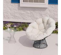 GarveeMore Fauteuil Papasan pivotant 360° en rotin - Coussin épais Beige, Structure métallique Robuste - Confort Lounge Rond Style Moon Chair - pour Salon, Jardin, Balcon - Finition : Poudre Noire,
