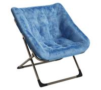 GarveeMore Fauteuil Pliable De Salon, Fauteuil Lune en Métal | Fausse fourrure ultra douce, Chaise lounge sans montage, Cadre métal robuste 136 kg, Salon/chambre/dortoir, Bleu