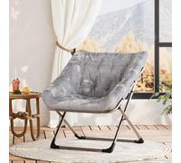 GarveeMore Fauteuil Soucoupe Pliant 79 cm, Chaise Lounge Oversize en Fausse Fourrure Douce - sans Montage - Cadre Acier léger, facturer 136 kg - Salon/Chambre/dortoir - Gris, Pieds dorés, sans