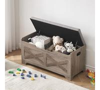 GarveeMore Grand Espace de Rangement sécurisé - Banc Coffre en Bois Style Ferme pour entrée, Salon ou Chambre - Facile à Monter - Idéal pour Chaussures, Linge et Accessoires - Coloris Ivoire Clair