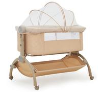 GarveeMore Lit Cododo Bébé 3 en 1 Berceau Pliant Réglable en Hauteur Anti-Régurgitation avec Moustiquaire roulettes Freins Grand Panier Rangement Matelas Respirant Tissu Lin Nouveau-Né 0-6 Mois Khaki