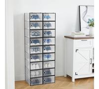 GarveeMore Lot de 18 boîtes à Chaussures empilables et Pliables, Rangement Armoire en Plastique Transparent - Porte Frontale à charnière, Ventilation, Gain de Place - Noir