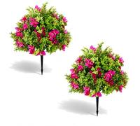 GarveeMore Lot de 2 Plante Artificielle, Buis Artificiel Exterieur 60 cm | UV Résistant, Boule de buis avec fleurs en soie, Piquet inclus, Déco extérieurérieur/intérieur, Jardin, Entrée, Terrasse