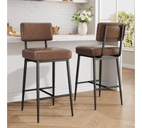 GarveeMore Lot de 2 tabourets de Bar Hauteur comptoir 66 cm (26") avec Dossier - Simili Cuir rembourré - Pieds métal Style Industriel - Gain de Place - Couleur : Marron foncé (V615-3038) - (2 pcs par