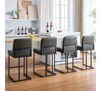 GarveeMore Lot de 2 tabourets de bar hauteur plan 60 cm (24") - Similicuir PU gris foncé, assise rembourrée avec dossier - Cadre métal, repose-pieds, style moderne pour îlot/bar/salle de jeux - 2-pack