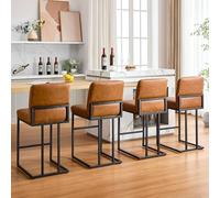 GarveeMore Lot de 2 tabourets de Bar Hauteur Plan 60 cm (24") - Similicuir PU Marron, Assise rembourrée avec Dossier - Cadre métal, Repose-Pieds, Style Industriel Moderne pour îlot/Bar - 2-Pack |