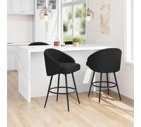 GarveeMore Lot de 2 tabourets de Bar pivotants 360° Silencieux Hauteur comptoir - Assise rembourrée en Lin - Dossier & Repose-Pieds - Cadre métal Noir Robuste - Couleur: Noir