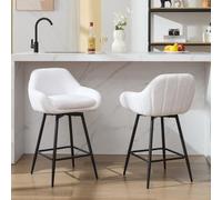 GarveeMore Lot de 2 tabourets de Bar pivotants Hauteur Plan de Travail 66 cm - Dossier & Assise rembourrée Sherpa Peluche Velvet - Pieds métal - Coloris : Peluche Velvet Blanc